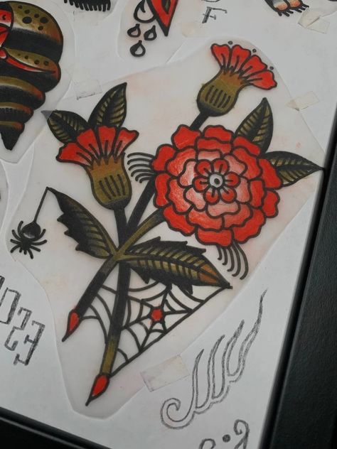 Flowers | Available designs Water Lily Traditional Tattoo, Traditional Flowers Tattoo Design, American Traditional Cherry Blossom, American Traditional Floral Tattoo, Folk Flower Tattoo, American Traditional Floral, American Traditional Tattoos Color, Flower Tattoos Color, Traditional Flower Tattoo Design