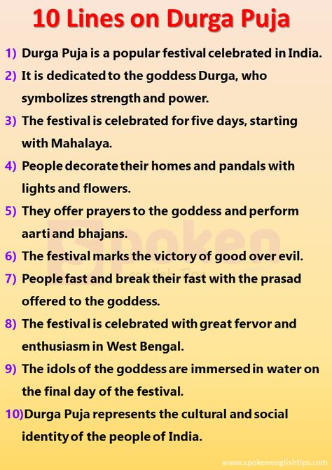 Durga Puja is a significant festival celebrated in India, particularly in the state of West ... Continue reading... Writing Skill, Learning Grammar, Durga Devi, Basic Grammar, English Language Learning Grammar, Festivals Of India, Short Essay, Paragraph Writing, Devi Durga