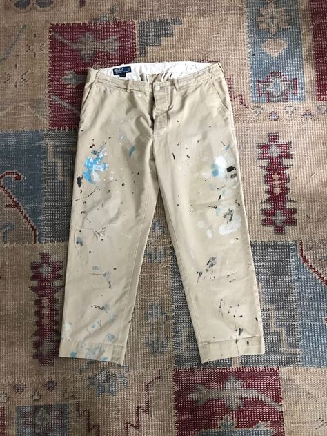 Paint Splatter Pants, Ralph Lauren Paint, Painter Pants, Boyfriend Pants, Painters Pants, Ralph Lauren Skirts, Portland Me, Paint Splash, Vintage Polo Ralph Lauren