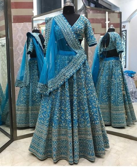 Blue Bridal Lehenga, Blue Lehenga Choli, Indian Wedding Lehenga, Lehenga Choli For Women, Choli For Women, Reception Lehenga, Heavy Dresses, Lengha Choli, Blue Lehenga