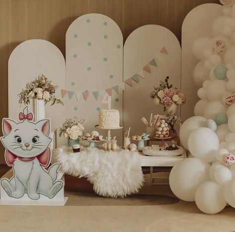 Aristocat Birthday Party Ideas, Aristocats Baby Shower Ideas, Aristocats First Birthday Party, Marie Cat Birthday Party, Marie Birthday Party, Marie The Cat Birthday Theme, Marie Cat Party Decoration, The Aristocats Birthday Party, Marie Aristocats Birthday Party