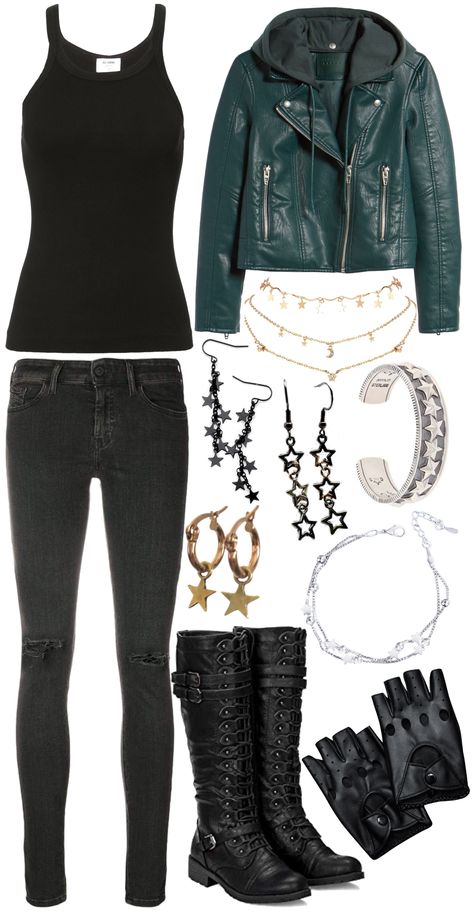 STARSET “Last To Fall” outfit ideas | Heavy Metal Outfit Ideas, Maze Outfits From Lucifer, Heavy Metal Outfit, Supernatural Inspired Outfits, Capsule Style, Lace Combat Boots, Supernatural Outfits, Metal Outfit, Leather Fingerless Gloves