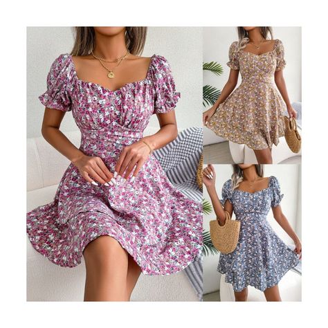 Low Neck High Waist Dress Spring And Summer New Floral Lace Up Waist Wrap Dresses Shirring Dress, Ruffles Fashion, Stil Elegant, Mini Robes, Summer Dress Outfits, Floral Mini Dress, Summer Clothes, Hem Dress, Printed Mini Dress