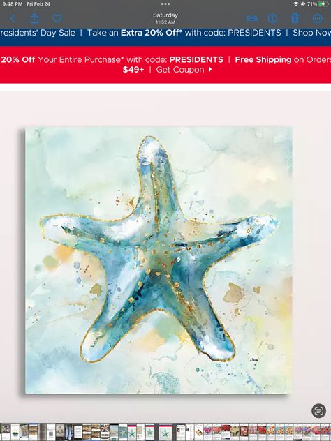 Watercolor Starfish, Starfish Painting, Starfish Art, Blue Starfish, Paper Cocktail Napkins, Stella Marina, Watercolour Tutorials, Coastal Art, Bar Tools