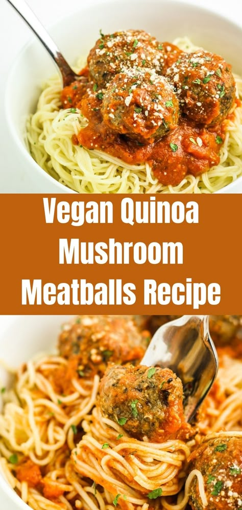 Vegan Quinoa Mushroom Meatballs Quinoa Meatballs Vegan, Best Vegan Meatballs, Quinoa Mushroom, Meal Prep Vegan, Quinoa Meatballs, Spinach Meatballs, Mushroom Meatballs, Lentil Meatballs, Vegan Potluck