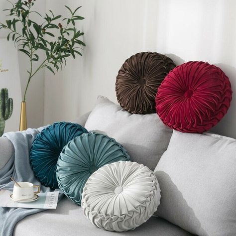 Pleated Cushion, Chic Throw Pillows, Round Floor Pillow, Velvet Couch, Round Throw Pillows, Bantal Sofa, Pumpkin Pillows, Cover Sofa, Couch Cushions