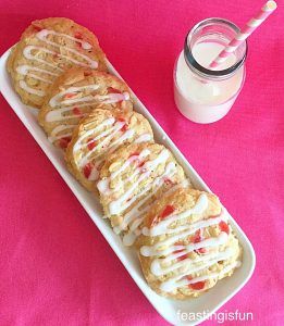 Iced Bakewell Tart - Feasting Is Fun Bakewell Cookies, Flavoured Icing, British Biscuit Recipes, Quick Bakes, Shortbread Bars Recipes, Fruity Cookies, Cherry Bakewell, Biscuits And Cookies, Cherry Cookies