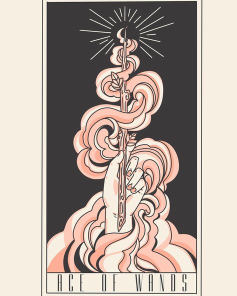 Ace Of Wands Tattoo, Wand Illustrations, Wand Drawings, Tarot Ace Of Wands, Ace Of Wands Tarot, Tarot Wands, Tarot Illustration, Tarot Cards Art Illustration, Ace Of Wands