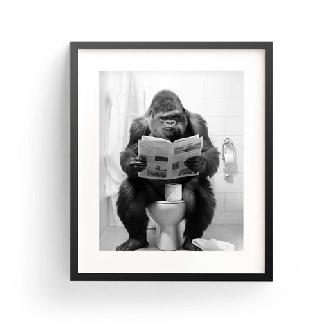 Monkey Sitting, Decoupage Wall, Gorilla Art, Animal Bathroom, Spam Mail, Rustic Bath, Funny Bathroom, Style Bathroom, Wall Decor Pictures