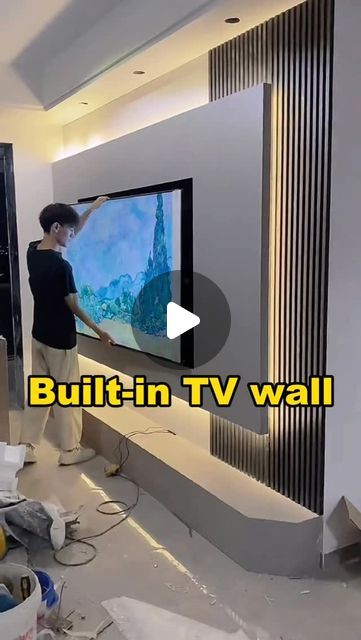 Alead Trendeurope on Instagram: "Embedded TV wall design
#art #style #material #buildingmaterials #wallpanel #wallboard #sinteredstone #tvwall#interiordesign
#homedecor #walldecor #aleadtrend" 3d Tv Wall Design, Media Wall Design Modern, Wood Wall Tv, Accent Tv Walls In Living Room, Big Tv Wall Ideas Living Room, Big Tv Wall, Tv Wall Design Living Room, Accent Wall Behind Tv, Wallpaper Tv Wall