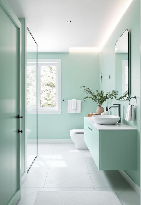 Green Bathroom Decor Mint Color Bathroom Ideas, Mint Green Bathroom Ideas, Color Bathroom Ideas, Green Bathroom Decor Ideas, Mint Green Bathroom, Light Green Bathrooms, Mint Green Bathrooms, Color Bathroom, Green Bathroom Decor