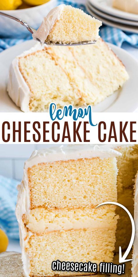 Lemon Cheesecake Cake Lemon Cheesecake Cake, Layer Cheesecake, Cheesecake Cake Recipes, Lemon Layer Cakes, Shugary Sweets, Cupcakes Recipes, Gourmet Cakes, Lemon Dessert Recipes, Cheesecake Cake