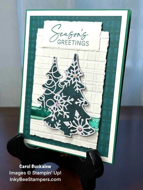 Stampin’ Up! Decorative Trees Holiday Card – Inky Bee Stampers Decorative Trees, Fun Christmas Cards, Stamped Christmas Cards, Create Christmas Cards, Simple Christmas Cards, Leaf Cards, Tree Stamp, Homemade Christmas Cards, Stampin Up Christmas Cards