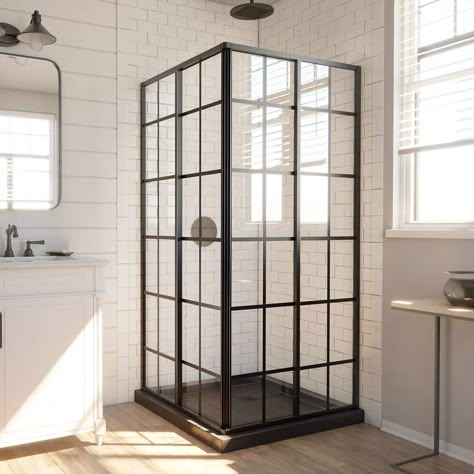 Black Framed Shower Door, Modern Industrial Bathroom, Corner Shower Kits, Vintage Tub, Shower Parts, Shower Cabin, Shower Base, Shower Pan, Sliding Shower Door