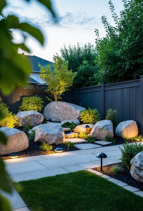 25 Landscaping With Boulders Ideas To Rock Your Yard Boulder Landscape Ideas, Boulders Around Pool, Landscaping With Boulders Front Yard, Garden Rocks Landscape, Natural Rock Landscaping, Boulders In Landscaping, Boulder Landscaping Ideas, Boulder Landscaping, Natural Fire Pit