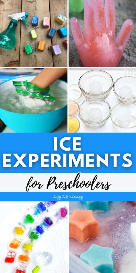 Ice Experiments for Preschoolers Winter Experiments, Ice Experiments, Experiments For Preschoolers, Science Experiments Kids Preschool, Homeschool Science Experiments, Winter Science Experiments, Homeschool Science Curriculum, Winter Science, Experiment For Kids