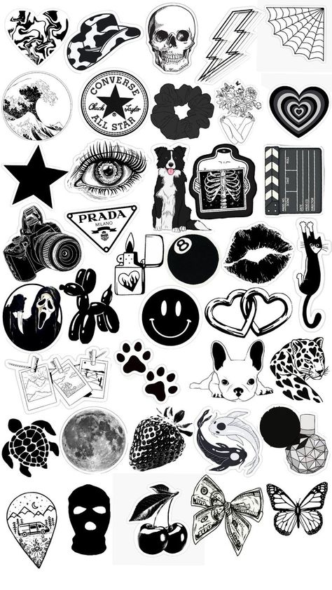 Scrapbook Stickers Printable Black, Cute Stickers Printable Black And White, Sticker Template Aesthetic, Aesthetic Black And White Stickers, Stickers Aesthetic Black And White, Black Stickers Aesthetic Printable, Journal Stickers Black And White, Black And White Stickers Aesthetic, Printable Stickers Black And White