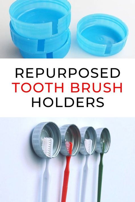 Get creative with your bathroom organization by using repurposed bottle caps as wall toothbrush holders. This storage idea is cheap and quick and kids can choose their own colors to match their toothbrushes. #diy #toothbrush #holder Organize Toothbrushes Ideas, Diy Toothbrush Holder Wall, Toothbrush Holder Ideas Diy, Wall Mount Toothbrush Holder, Diy Toothbrush Holder Bathroom Ideas, Diy Electric Toothbrush Holder, Toothbrush Storage Ideas, Bathroom Ideas Organization, Toothbrush Holder Ideas