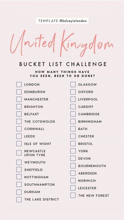 united kingdom bucket list Bucket List Challenge, Uk Bucket List, Spain Destinations, Bucket List Quotes, London Bucket List, List Challenges, Ultimate Bucket List, Voyage Europe, Travel Checklist