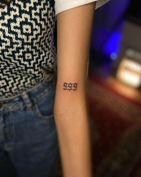 999 - As a spiritual symbol, the angelic number 999 is associated with wisdom and maturity. At a time when you have the ability to achieve your goals, it shows up.  

Tattoo by- Rahul Baarve @rahulbaarve  At Tattoo Uddhyog, Bhopal, Central India 

If you are looking for customised and original artwork then follow @tattoouddhyog  and get new designs and concepts.

For Appointments- 
DM us @rahulbaarve  @tattoouddhyog 
tattoouddhyog@mail.com
www.tattoouddhyog.com Angel Numbers 999 Tattoo, 999 Font Tattoo, 999 Tatoos, 999 Angel Number Tattoo Ideas, Achievement Tattoo, 999 Angel Number Tattoo, 999 Tattoo Ideas, 999 Tattoo Design, 999 Tattoo