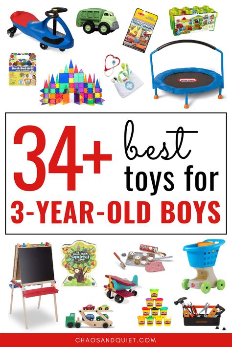 Looking for a great gift for a three-year-old boy? Here are our picks for the 34+ best toys for three-year-old boys! #thirdbirthday #ThreeYearOld #ThreeYearOldBoy #toddler #preschooler #giftideas #giftguide #Christmasgifts #Christmasgiftideas Christmas Gifts For Three Year Old Boy, Gifts For Three Year Old Boy, Three Year Old Christmas Gifts, Toys For Boys 3-5, Toddler Boy Christmas Gifts, Three Year Old Birthday Party Boy, Gifts For Toddler Boys, Toddler Boy Toys, Non Toy Gifts