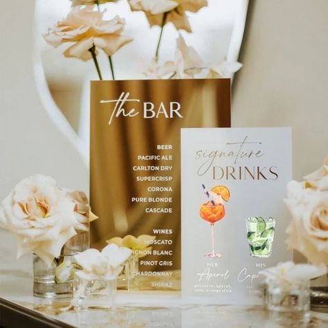 Just found this amazing item on AliExpress. Check it out! $28.39 | Wedding Cocktails Menu,Gold Mirror Signature Drinks Sign,Wedding Bar Sign,Custom Bar Sign ,Wedding Sigange Table Decor with Base Mirror Bar Sign, Wedding Bar Signage, Mirror Bar, Wedding Drink Sign, Bar Sign Wedding, Wedding Bar Menu Sign, Signature Cocktail Sign, Drinks Sign, Bar Signage