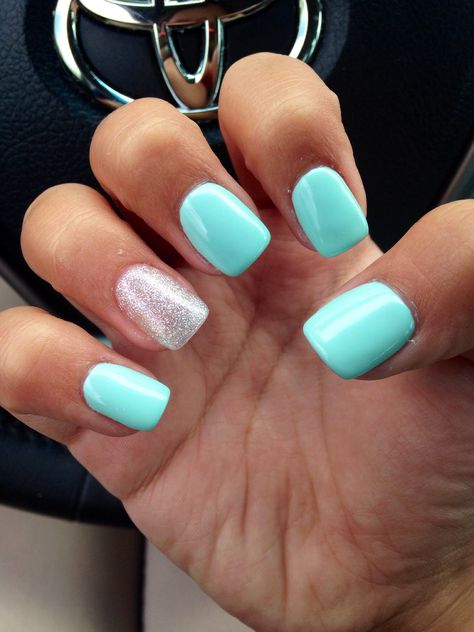 Tiffany Blue Nails, Blue Gel Nails, Sns Nails, Cute Gel Nails, Acrylic Nails Coffin Short, Short Acrylic Nails Designs, Dipped Nails, Square Acrylic Nails, Pretty Acrylic Nails