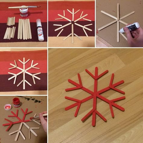 Popsicle Snowflakes Diy, Kid Friendly Christmas Decor, Popsicle Stick Crafts Christmas, Christmas Crafts With Popsicle Sticks, Popsicle Snowflakes, Popsicle Stick Snowflake, Popsicle Stick Christmas Crafts, Diy Snowflake, Christmas Tree Decorations Diy