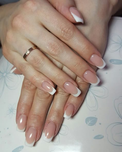 Natural French Tips Acrylic, Squoval French Tip Nails Long, Promotion Nails, Long French Nails, French Tip Gel Nails, Tapered Square Nails, Squoval Nails, Simple Gel Nails, French Tip Acrylic Nails