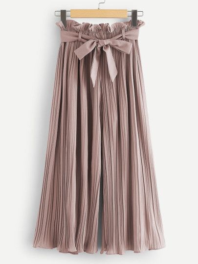 Shop Ruffle Waist Belted Pleated Pants online. SheIn offers Ruffle Waist Belted Pleated Pants & more to fit your fashionable needs. Pleated Plazo, Pleats Pants, Polyester Pants, Pleated Fabric, Pleated Pants, Type Of Pants, Outfits Summer, Bottom Clothes, Printed Skirts