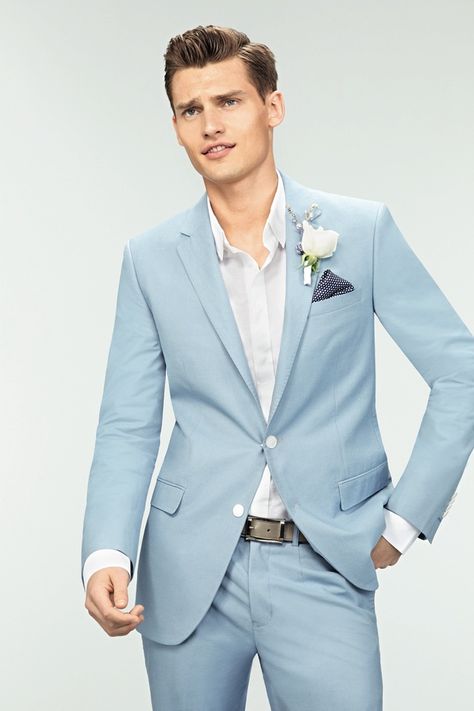 Vladimir Ivanov Stars in Calibres Summer 2013/14 Campaign Blue Groomsmen Suits, Blue Groomsmen, Light Blue Suit, Blue Suit Men, Blue Suit Wedding, Groom Tuxedo, Bespoke Suit, Dusty Blue Weddings, Groomsmen Suits