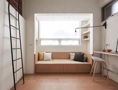 A Little Design creates 22m2 apartment in Taiwan Design Casa Piccola, Tiny Loft, Tiny Studio Apartments, Micro Apartment, Tiny Apartments, Tiny Studio, Apartment Plans, 아파트 인테리어, Tiny Apartment