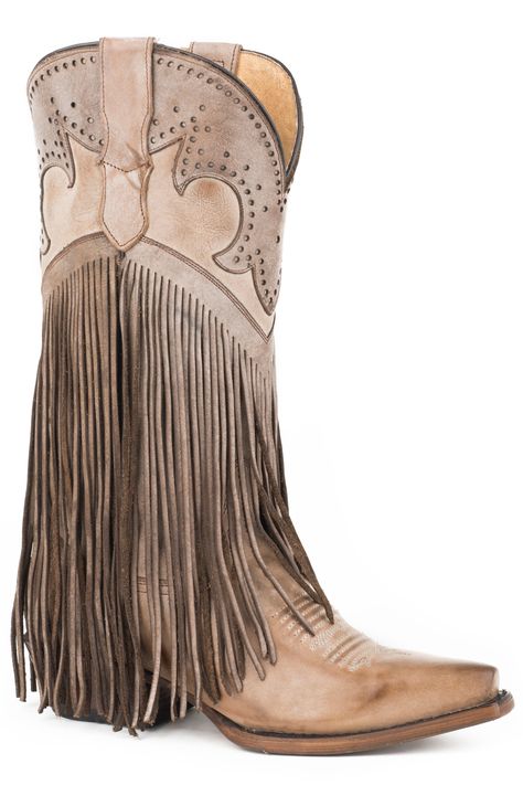 ROPER WOMEN'S TALL FRINGE TAN LEATHER COWBOY BOOT Fringe Cowboy Boots, Vintage Western Wear, Cowboy Ankle Boots, Western Chic, Western Boots Women, Fringe Boots, New Retro, Leather Cowboy Boots, Cowboy Boots Women