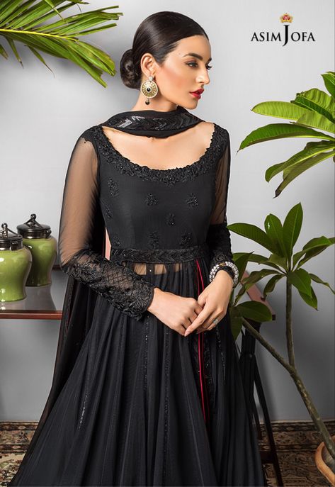 Lehenga Black, Georgette Dresses, Simple Suit, Stylish Kurtis, Wear Black Dresses, Pakistani Bridal Makeup, Asim Jofa, Pakistani Clothes, Designer Kurti Patterns