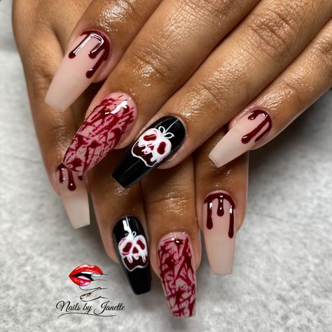 Halloween Nails Gory, Spooky Halloween Nails 2023, Gory Halloween Nails, Jason Halloween Nails, Spooky Halloween Nails Acrylic, Red Halloween Nails Acrylic, Halloween Nails 2023, Redrum Nails, Gory Nails