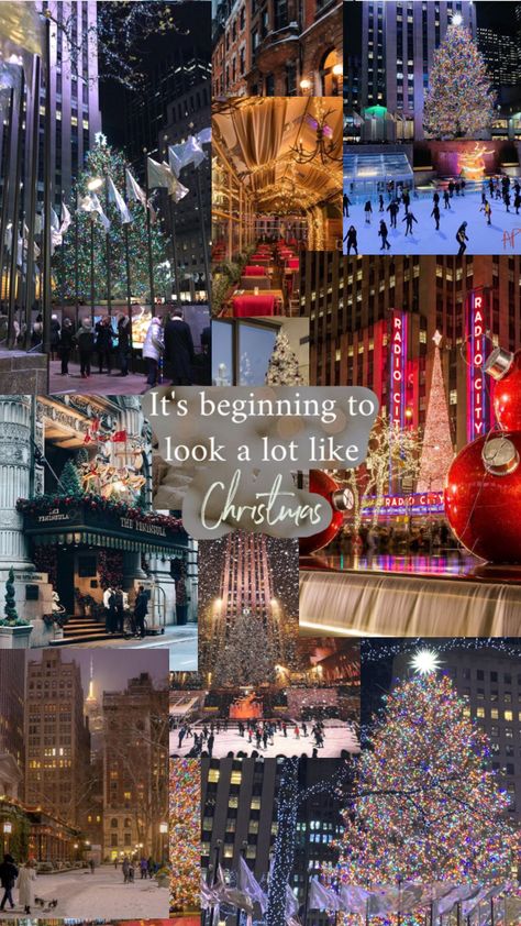 New York City Christmas Time Aesthetic, New York Wallpaper Christmas, Christmas New York Wallpaper, Christmas In New York Wallpaper, Christmas Wallpaper New York, Weihnachten New York, New York Christmas Wallpaper, Christmas Collage Aesthetic, Christmas Time In New York