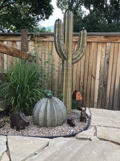 Western Backyard Ideas, Western Landscaping Ideas Front Yards, Western Yard Landscaping, Southwestern Outdoor Patio, Western Outdoor Patio Ideas, Southwest Yard Decor, Western Yard Decor, Front Yard Cactus Garden, Western Patio Ideas