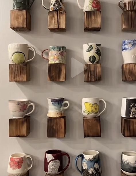 Floating Mug, Mug Wall, Coffee Mug Display, Mug Storage, Mug Display, Coffee Stands, Pottery Cups, Kitchen Projects, Apartment Interior Design