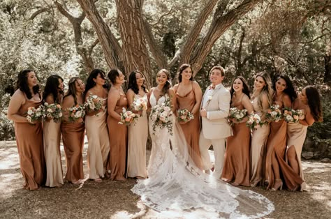 Coffee color palette for this wedding reception at a coffee shop in SoCal! Coffee Bridesmaids Dresses, Coffee Brown Bridesmaid Dress, Coffee Color Wedding Theme, Coffee At Wedding Receptions, All Shades Of Brown Wedding, Coffee Brown Wedding Theme, Light Brown Bridesmaid Dresses, Coffee Color Palette, Taupe Wedding Colors