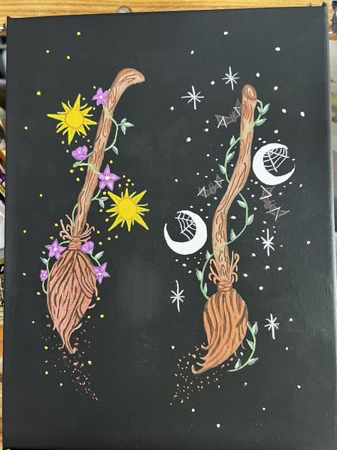 This one was fun to paint 🥰🤍🎨✨ Easy Witchy Paintings, Witch Painting Ideas, Witchy Painting Ideas, Mushroom Painting, Witch Painting, Witchy Art, Moon Painting, Witchy Decor, Halloween Painting