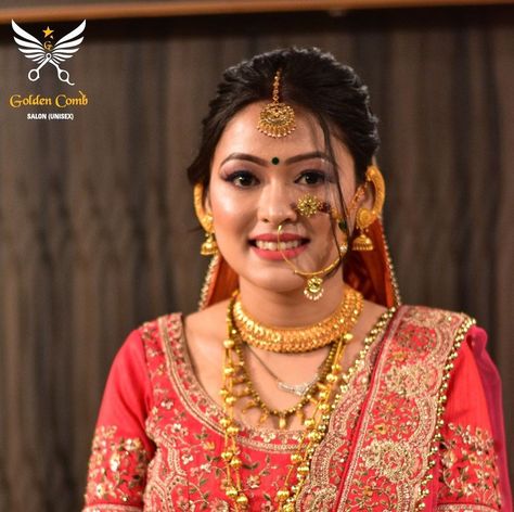 Kumauni Bride, Pahadi Bride, Nath Design, Bridal Nath, Nepali Jewelry, Corner Bathroom, Bridal Nose Ring, Blouses Designs, Lehenga Red