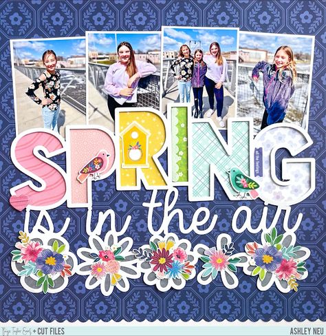 Spring Scrapbook Pages, March Scrapbook Page, Spring Scrapbook, Lace Stencil, Paige Taylor, Vicki Boutin, Friend Scrapbook, Paige Evans, Heart Stencil