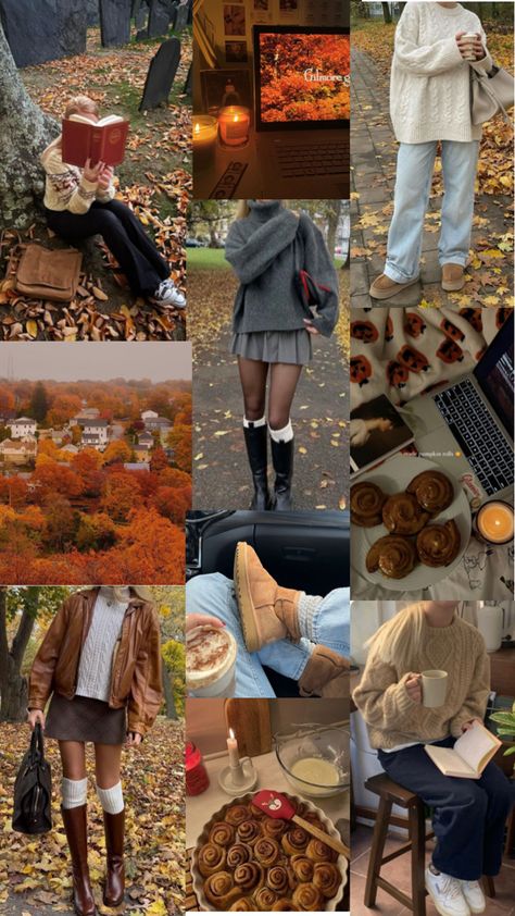 Collage of the ultimate fall-vibes Fall Fashion Outfit Ideas, Country Autumn Aesthetic, Fall Instagram Feed Ideas, Fall Manifestation, Fall Mood Board Aesthetic Wallpaper, Autumn Goals, Fall Fitness Aesthetic, Fall Vsco, Fall 2024 Aesthetic