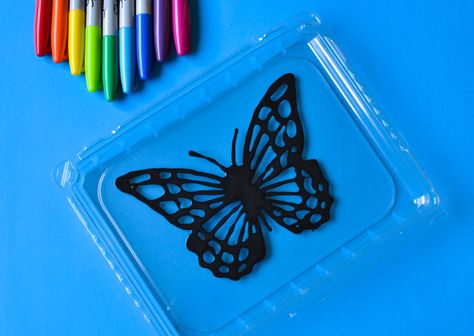 Glue Suncatcher, Window Charms, Senior Crafts, Window Charm, Butterfly Suncatcher, Black Glue, Suncatcher Craft, Butterfly Template, Sharpie Markers