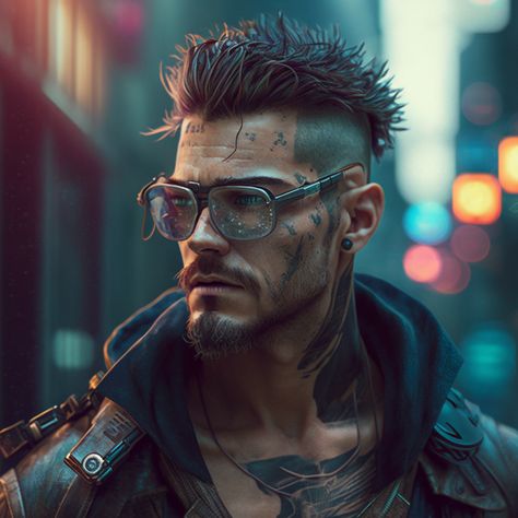 Neokitsch Fashion, Cyberpunk Hair Men, Cyberpunk Rockerboy Character Art, Cyberpunk Profile Picture, Cyberpunk Fixer, Pfp Cyberpunk, Cyberpunk Art Male, Cyberpunk Character Art Male, Cyberpunk Character Male