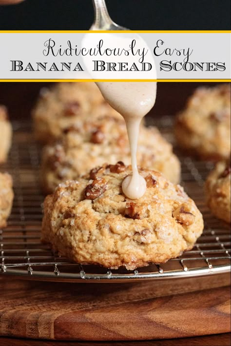 Banana Scones Recipe, Banana Nut Scones, Brown Butter Icing, Banana Scones, Vanilla Bean Scones, Drop Scones, Cream Puff Recipe, Scones Recipe Easy, Scones Easy