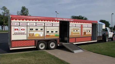 The truck will be stocked with fresh local produce, meats and other healthy foods. Mobile Grocery Store, Market Trailer, Pull Behind Trailer, Fresh Produce Market, Group Project, Grocery Foods, Cargo Trailers, Local Produce, Drive Through