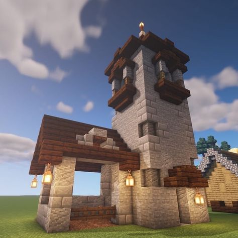 Minecraft Lightning Rod Tower, Minecraft Watch Tower Ideas, Minecraft Tower Simple, Lookout Tower Minecraft, Minecraft Watchtower Simple, Lightning Rod Minecraft, Minecraft Defense Tower, Minecraft Lookout Tower, Minecraft Bell Tower