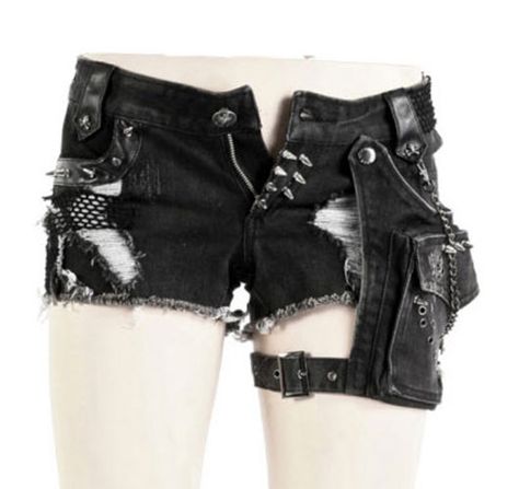 Rave Shorts, Punk Style Outfits, Japanese Stuff, Hoop Dance, Studded Shorts, Dance Clothes, Punk Rave, Diy Clothing, Estilo Punk