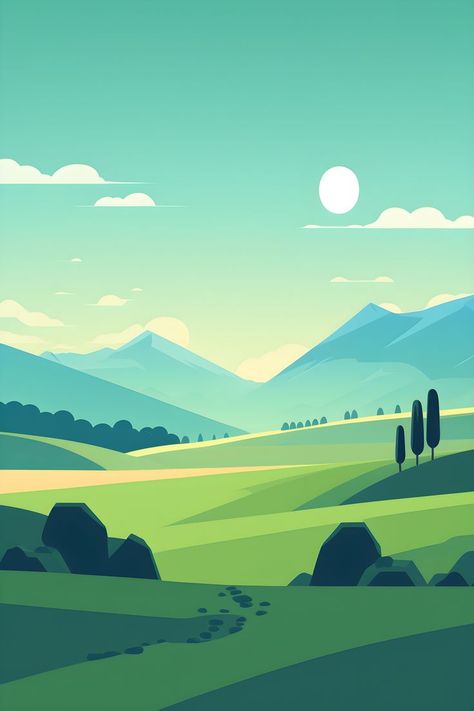 Vector Art Illustration Scenery, Digital Art Beginner Landscape, Scenery Vector Illustration, Mountain Graphic Design Illustration, Grain Effect Illustration, 2d Landscape Illustration, Simple Mountain Art, Minimal Landscape Illustration, Flat Landscape Illustration